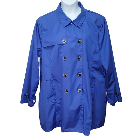 Harvé Benard Jackets & Blazers - Harve Bernard Blue Double Breasted Rain Trench Coat 3X Preppy Waterproof Spring